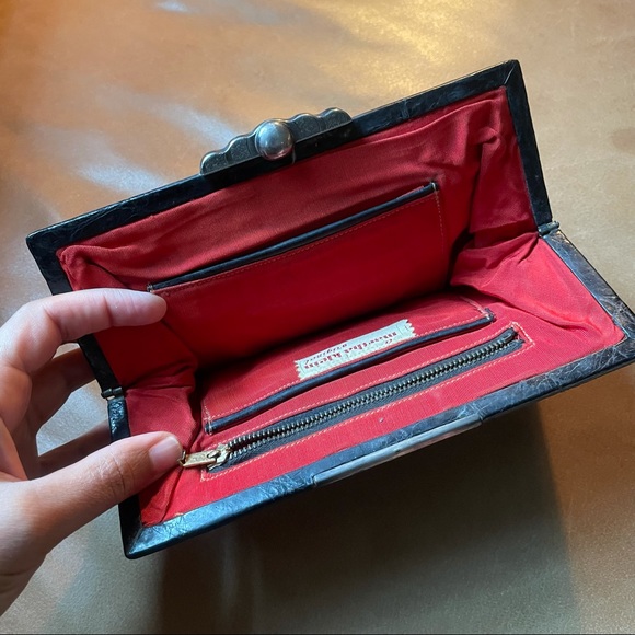 Vintage Martha Klein argentium sterling silver 935 leather crocodile bag - Picture 9 of 11